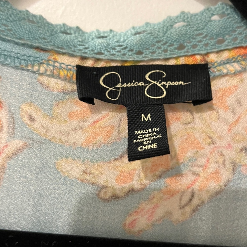 Jessica Simpson Floral Kimono Boho Open Duster Coverup in Blue and Orange